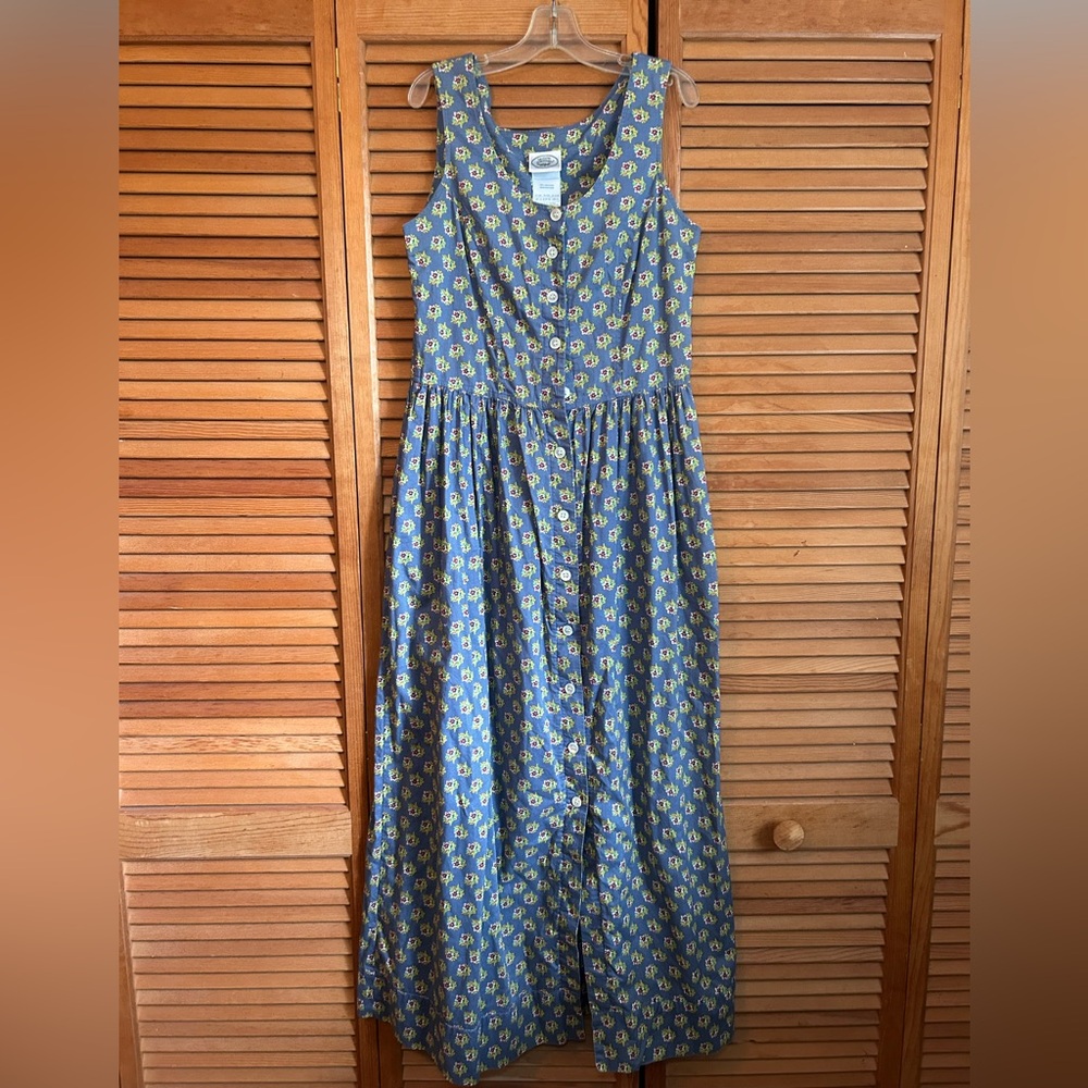 Vintage Laura Ashley Blue Floral Button-Down Maxi Dress Sz 10 UK/6 US - Picture 1 of 10